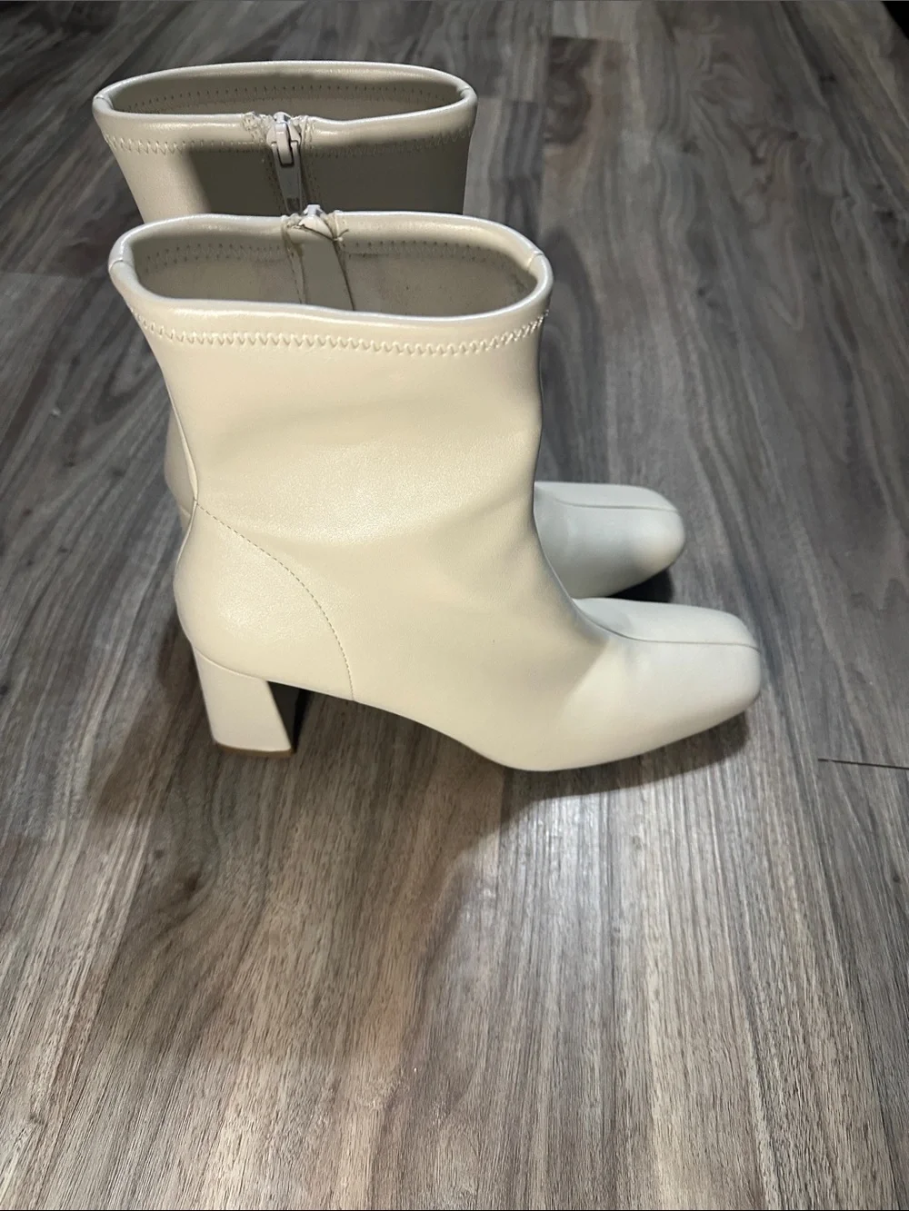 a new day Cream Pointed Toe Ankle Booties with Block Heel